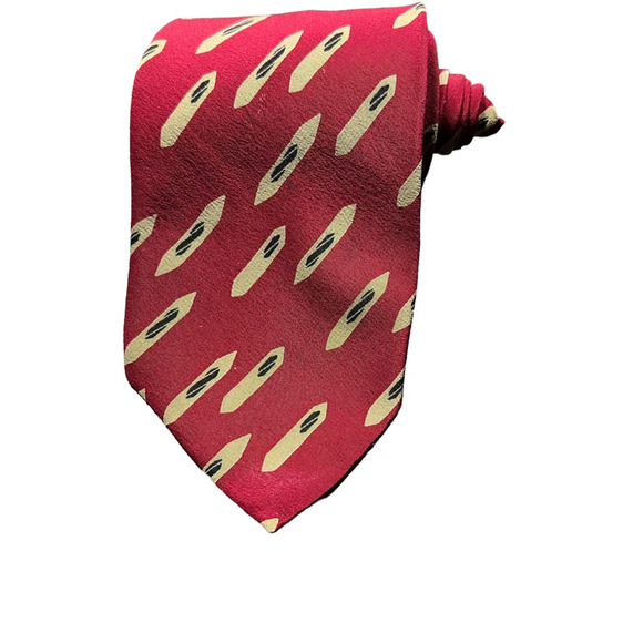 Giorgio Armani Mens Tie Necktie Red Beige Geometric 100% Silk Tied Classic Italy